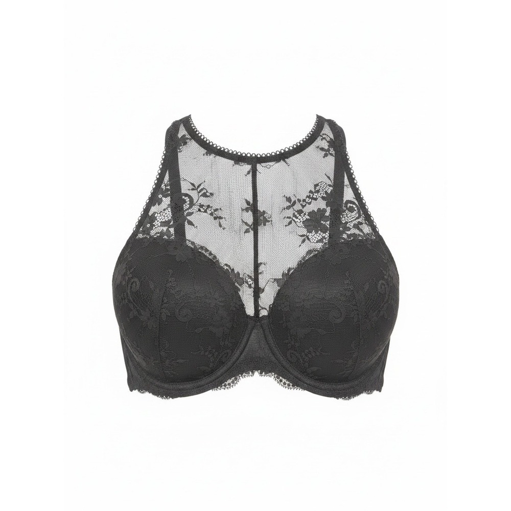 New Victorias Secret  Dream Angels‎ Bra 34DD Black Lace High Neck Underwire Sexy
